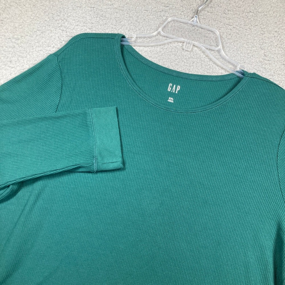 GAP Waffle Knit Top Womens XXL Green Long Sleeve Thermal Crew Neck Modal Blend
